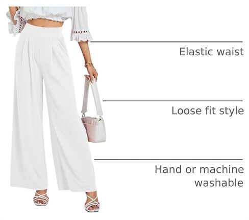 LYANER Women's Wide Leg High Waist Pleated Palazzo Pants Trousers with Pockets in Kuwait