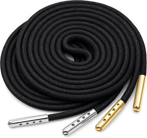 YJRVFINE 1/7" Thick Round Waxed Shoelaces with Metal Tips Dress String 2 Pair in Kuwait