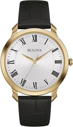 Bulova Men's Classic 3-Hand Quartz Black Leather Strap Watch, Roman Numeral Markers, 41mm in Kuwait