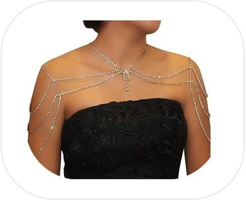 Rhinestone Tassel Shoulder Chain Necklace,Multilayer Rhinestone Shoulder Arm Chain Sexy Rave Crystal Fringe Back Chain Bridal Wedding Shoulder Body Jewelry for Women in Kuwait