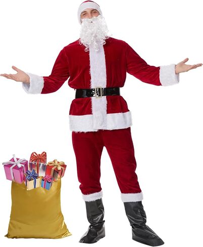 muyulin Men's Santa Claus Costume Adults Suit 8 PCS, Deluxe Velvet Large Santa Outfits for Christmas, Cosplay Party, with hats, beard, belt in Kuwait