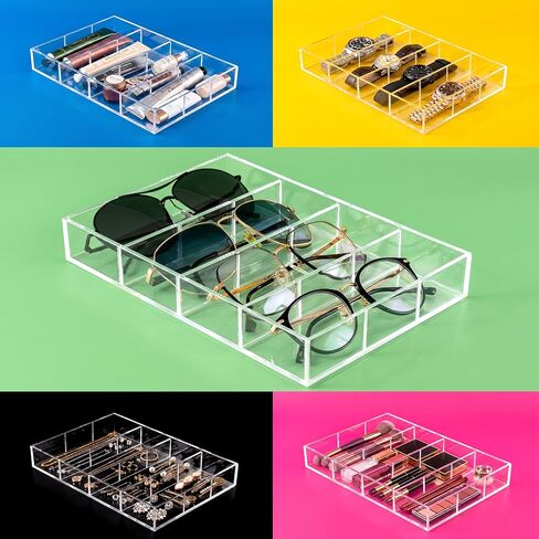 Amazing Abby - Soleil - Acrylic 4-Compartment Sunglass Organizer, Plastic Eyeglass Display Case, Transparent Jewelry Storage Tray, Clear Beauty Supply Holder, Great for Bedroom and Bathroom in Kuwait