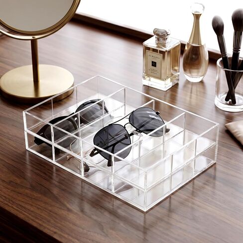 Amazing Abby - Soleil - Acrylic 4-Compartment Sunglass Organizer, Plastic Eyeglass Display Case, Transparent Jewelry Storage Tray, Clear Beauty Supply Holder, Great for Bedroom and Bathroom in Kuwait