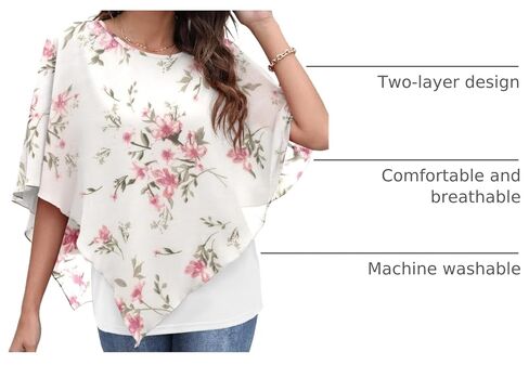 QIXING Women's 2023 Summer Casual Loose Chiffon Flowy Tops Elegant Blouses in Kuwait
