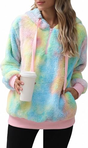 Nirovien Womens Sherpa Pullover Oversized Fuzzy Hoodie Double Fleece Sweatshirts Fluffy Buffalo Plaid Outerwear in Kuwait