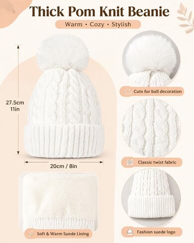 6 Pcs Women Winter Beanie Hat Scarf Touchscreen Gloves Set Knitted Fleece Pom Beanie Hat for Cold Winter Women in Saudi Arabia