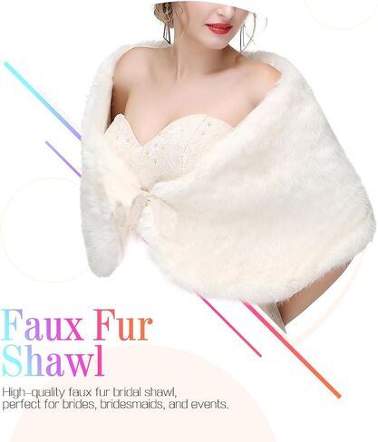 Jovono Women's Wedding Fur Shawls and Wraps Bridal Wedding Fur Stole with Rhinestone Brooch for Bride and Bridesmaids in Kuwait