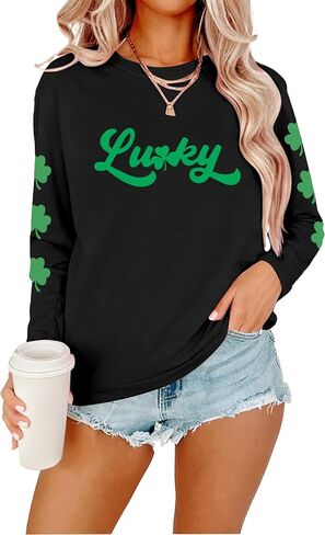سويت شيرت نسائي من MYHALF St Patricks Day بأكمام طويلة، تي شيرت كاجوال بأكمام طويلة للمهرجانات الأيرلندية in Kuwait