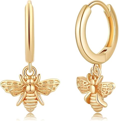 Gold Huggie Hoop Earrings, S925 Sterling Silver Post Dangle Hoop Earrings Hypoallergenic 14K Gold Plated Small Hoop Earrings with Charms Cross Bee Snake Evil Eye Star Huggie Earrings for Women in Kuwait
