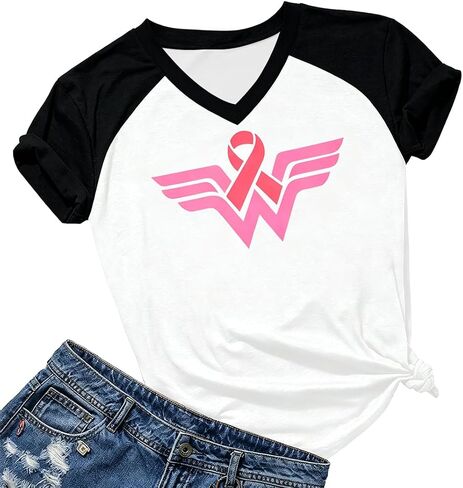 Breast Cancer Shirts for Women:Breast Cancer Awareness Shirts Cancer Care Gifts Short Sleeve Tee Top in Kuwait