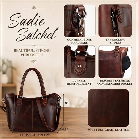 Lady Conceal Carry Sadie Satchel - Spacious Shoulder Bag Crossbody Purse with Universal Gun Holster & YKK Locking in Kuwait