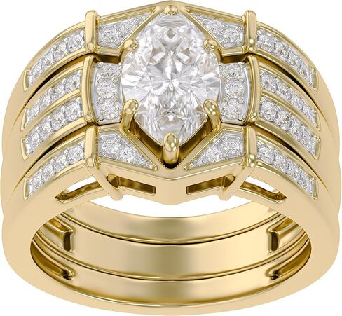 SAVEARTH DIAMONDS Marquise & Round Cut Lab Created Moissanite Diamond Wedding Bridal Ring Set In 14K Gold Plated 925 Sterling Silver For Women (Color : G-H, Clarity : VVS1, 1.40 Cttw) in Kuwait