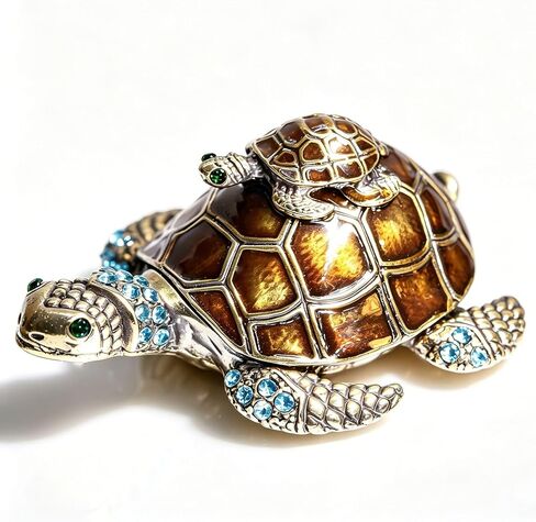 Waltz&F Collectible Figurines Decor Ornaments Pewter Trinket Boxes Bejeweled Turtle with Crystals in Kuwait