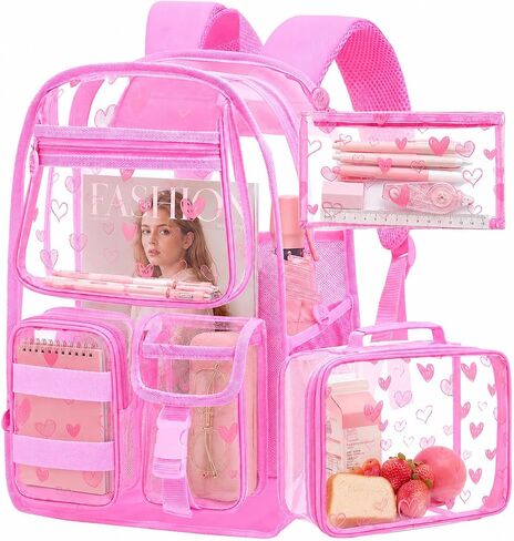 CCJPX 3Pcs Clear Backpack for Girls, School Transparent Bookbag, Heavy Duty See Through Backpacks for Teens Elementary in Kuwait
