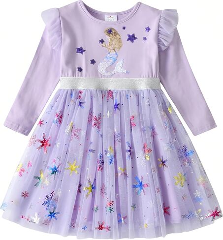 DXTON Kids Girls Dresses Long Sleeve Toddler Winter Party Tutu Dresses for 2-8T in Kuwait
