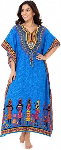 Art of Creation Women's Casual Polyster Long Kaftan Dress Maxi Caftan Dress Gown Top Night Dress (Free Size Adjustable) in Kuwait