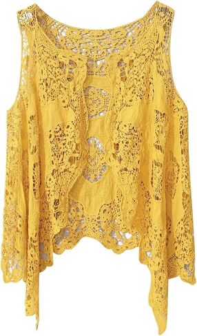 PUWEI Women's Open Front Crochet Bohemian Hippie Butterfly Vest Cardigan Coverup in Kuwait