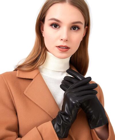 ZLUXURQ Womens Soft Genuine Lambskin Leather Touchscreen Winter Driving Gloves Cashmere Lined in Kuwait