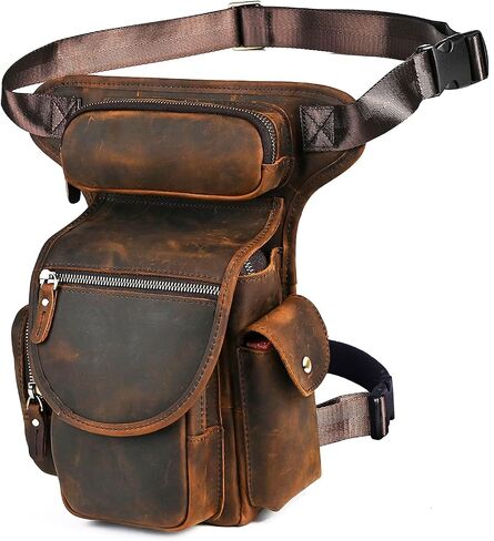 Handadsume Water Resistant Canvas Plus Leather Motorcycle Fanny Waist Pack One Shoulder Drop Leg Thigh Bag For Men Women N211-8 (The Army Green) in Saudi Arabia