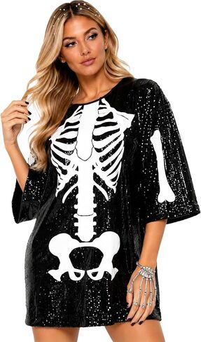 Tipsy Elves Halloween Costumes for Women - Women’s Shiny Sequined T-Shirt Dresses - Sexy Adult Outfits in Kuwait