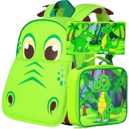 3PCS Toddler Backpack and Lunch Box for Boys, 12" Dinosaur Preschool Kids Bookbag, Cute Animal Kindergarten Schoolbag in Kuwait