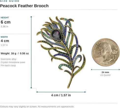 Reizteko Vintage Peacock Feather Crystal Rhinestones Teardrop Plume Brooch Pin (Purple) in Kuwait