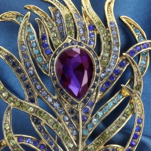 Reizteko Vintage Peacock Feather Crystal Rhinestones Teardrop Plume Brooch Pin (Purple) in Kuwait