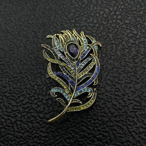 Reizteko Vintage Peacock Feather Crystal Rhinestones Teardrop Plume Brooch Pin (Purple) in Kuwait