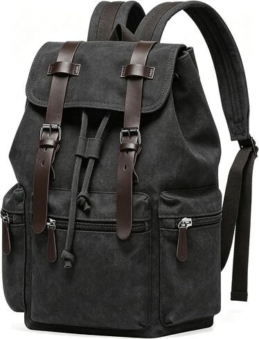 Canvas Laptop Backpack, Vintage Daypack for Men Women, Work Travel Rucksack College Bookbag Computer Bag with 15-inch Laptop Sleeve, Brown in Kuwait