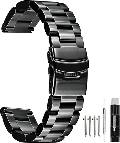 SINAIKE 22mm 24mm 26mm Black Silver Super Thick 5.5mm Average Brushed Stainless Steel Straight Ends Watch Band for Men Diver Double Lock Buckle in Kuwait