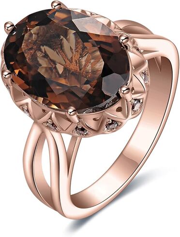 JewelryPalace Huge Oval Shape 5.7ct Genuine Smoky Quartz Cocktail Rings for Her, 14K White Yellow Rose Gold Plated 925 Sterling Silver Ring for Women, Natural Gemstone Jewelry Sets Rings in Kuwait