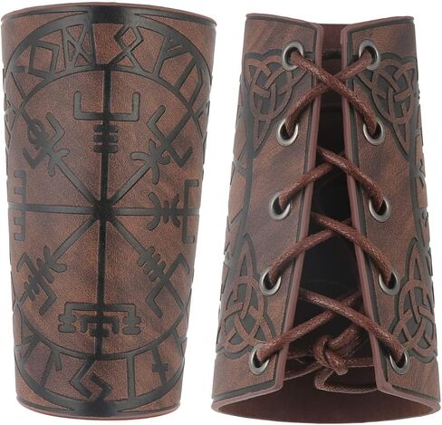 HZMAN Viking Vegvisir Embossed Premium PU Leather Arm Armor with Celtic Knots 3 Colors LARP Medieval Cosplay Leather Bracers in Kuwait