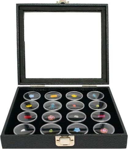 Novel Box Black Leatherette Glass Top Gem Box Loose Stone Jewelry Case Display with ClaspReversible Pad - White & Black in Kuwait