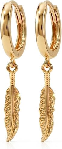 Charm America - Gold Feather Earring - 14 Karat Solid Gold in Kuwait