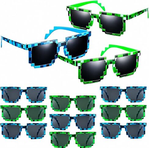 Playbees Pixel Sunglasses - 12 Pack - Robot Eye-wears for Kids and Adults - Pixelated Graphics Frames - Perfect Birthday Party Favors, Gaming Events, Raves, and More - UV Protected and Durable in Kuwait