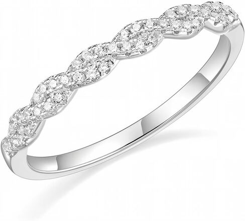 EAMTI 925 Sterling Silver Wedding Band for Women Cubic Zirconia Twisted Rope Half Eternity Band Ring Size 3-13 in Kuwait