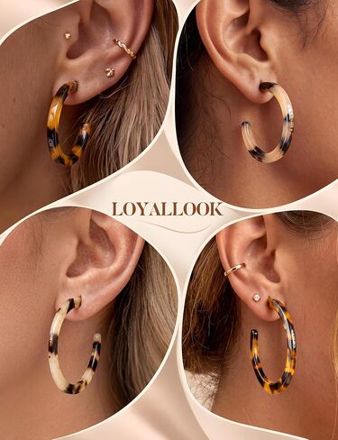 LOYALLOOK 4-8Pairs Acrylic Earrings Resin Geometric Hoop Fashion Earrings C Shaped Earrings Resin Earrings For Women Boho Earrings Statement Drop Dangle Earrings in Kuwait