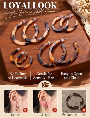 LOYALLOOK 4-8Pairs Acrylic Earrings Resin Geometric Hoop Fashion Earrings C Shaped Earrings Resin Earrings For Women Boho Earrings Statement Drop Dangle Earrings in Kuwait