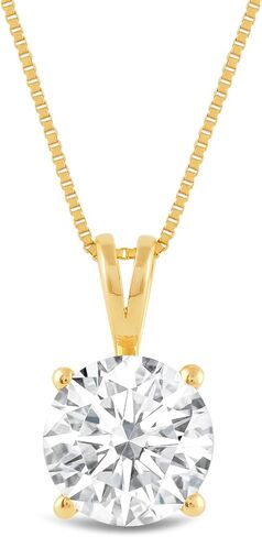 Everyday Elegance Solid 14K Gold Cubic Zirconia Solitaire Pendant Necklace for Women Heart, Princess, Round, Oval, Emerald, Pear & Cushion Cut 1 or 2 CTW | .60mm Thick 16" 18" Length Box Link Chain in Kuwait