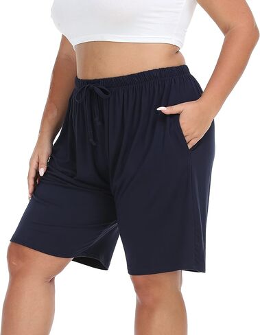 Cheapestbuy Women's Plus Size Bermuda Shorts Casual Summer Sweat Shorts Cotton Lounge Yoga Shorts with Pockets Drawstring in Kuwait