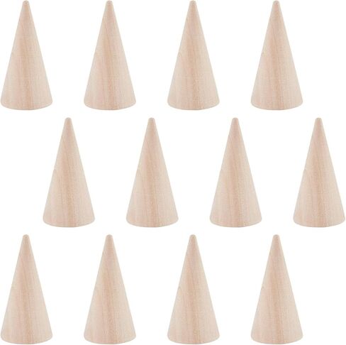 NBEADS 12Pcs 3 Sizes Wooden Ring Displays, Cone Shaped Finger Ring Stand Jewelry Display for Rings Jewelry Exhibition,Mixed Color in Kuwait