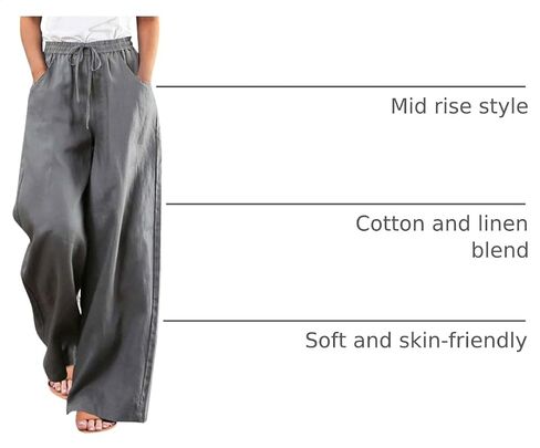 ASHER FASHION Linen Pants Women's Linen Summer Palazzo Pants Flowy Wide Leg Beach Pants with Pockets in Kuwait