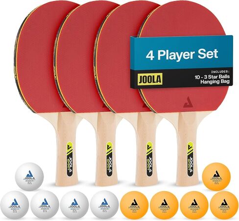 JOOLA Family Premium Table Tennis Bundle Set - 4 Regulation Ping Pong Paddles, 10 Training 40mm Ping Pong Balls, and Carrying Case - For Training and Recreational Play - Indoor and Outdoor Compatible in Kuwait