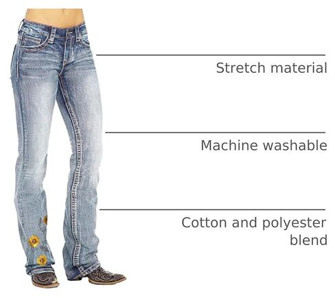 Classic Mid Rise Bootcut Jeans for Women, Work Casual Daisy Embroidery Print Slim Fit Denim Trousers in Kuwait