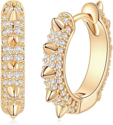 Huggie Hoop Earrings for Women, 925 Sterling Silver Post Hypoallergenic Small Huggie Hoop Earrings Gold Plated Cubic Zirconia Star Cross Spike Dangle Earrings for Women Girls Jewelry Gifts in Kuwait