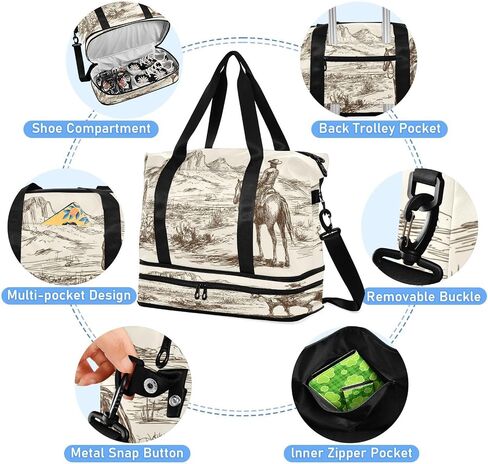 Blueangle Western Desert Cowboy Travel Duffel Bag, Waterproof Sports Tote Gym Bag with Shoes Compartment, Shoulder Weekender Overnight Bag for Women Men（585） in Kuwait