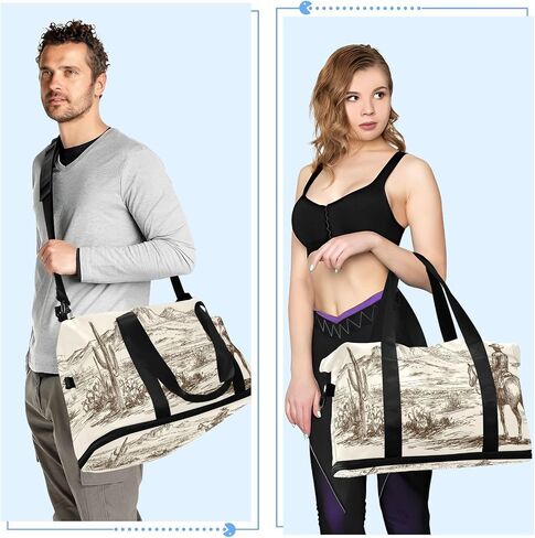 Blueangle Western Desert Cowboy Travel Duffel Bag, Waterproof Sports Tote Gym Bag with Shoes Compartment, Shoulder Weekender Overnight Bag for Women Men（585） in Kuwait