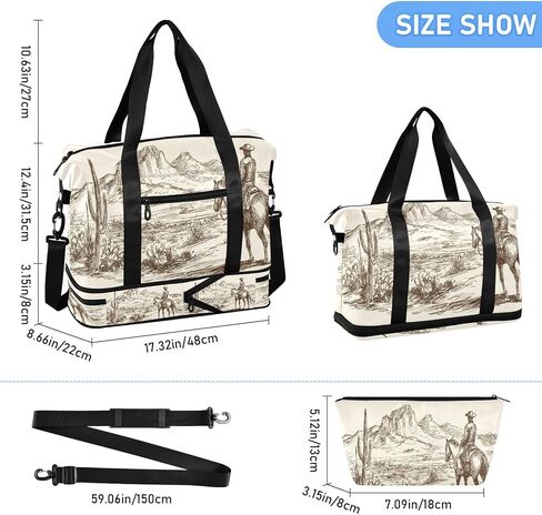 Blueangle Western Desert Cowboy Travel Duffel Bag, Waterproof Sports Tote Gym Bag with Shoes Compartment, Shoulder Weekender Overnight Bag for Women Men（585） in Kuwait
