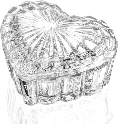 Glass Heart Shaped Jewelry Box Candy Dish with Lid Ring Earring Trinket Storage Box Vintage Jewelry Organizer Decorative Jar Gift for Women Girls(Pink) in Kuwait