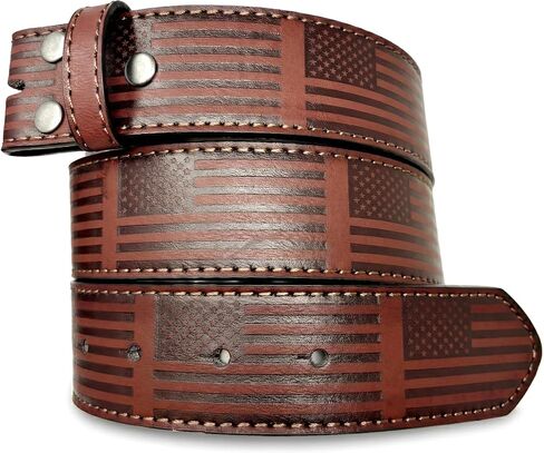 BC Belts Leather Belt Strap with American Flag Embossed Pattern 1.5" Wide with Snaps - USA Patriotic Stars and Stripes in Kuwait